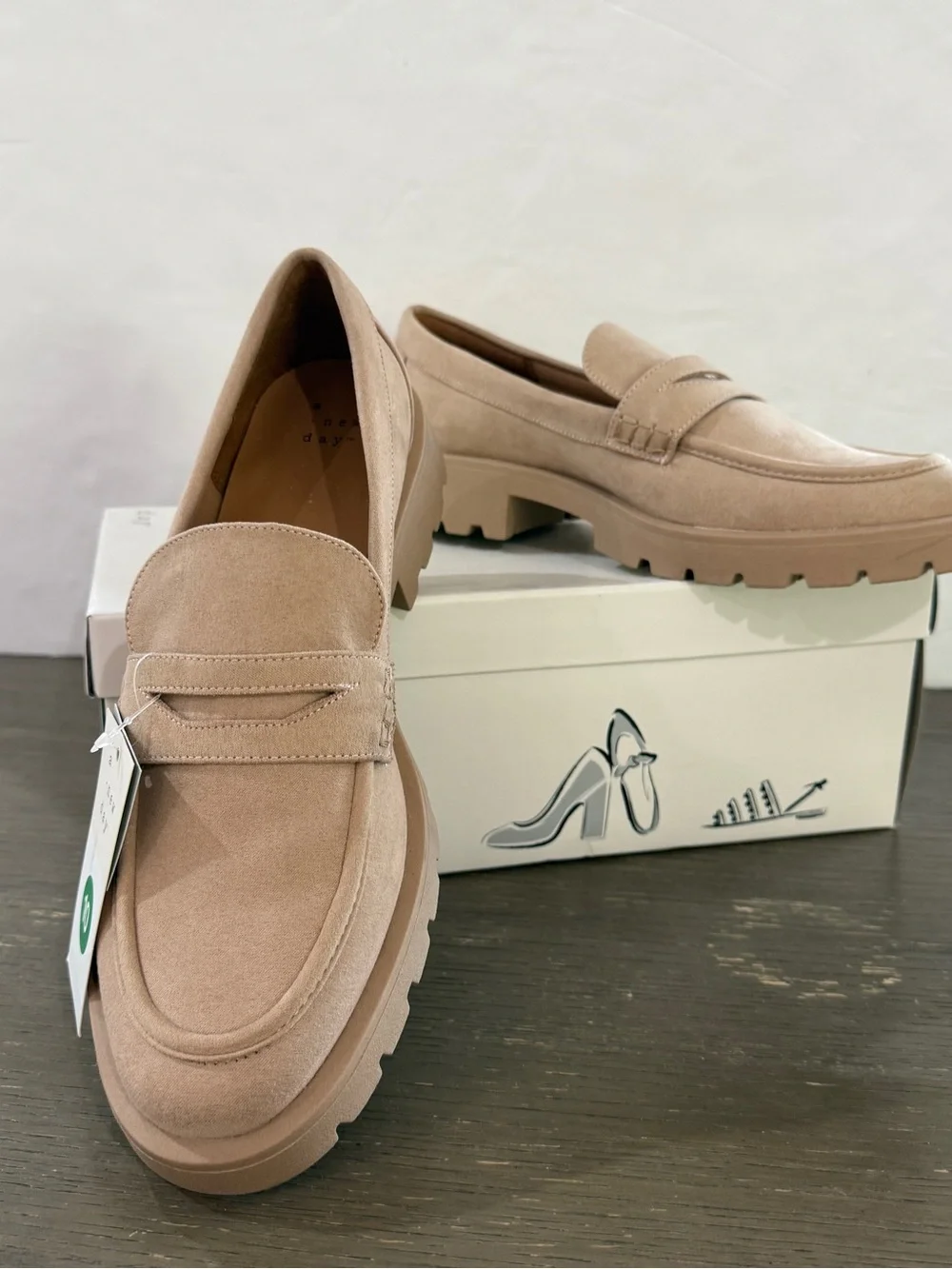 a new day Archie faux Suede Lug Penny Loafers in Nude memory foam